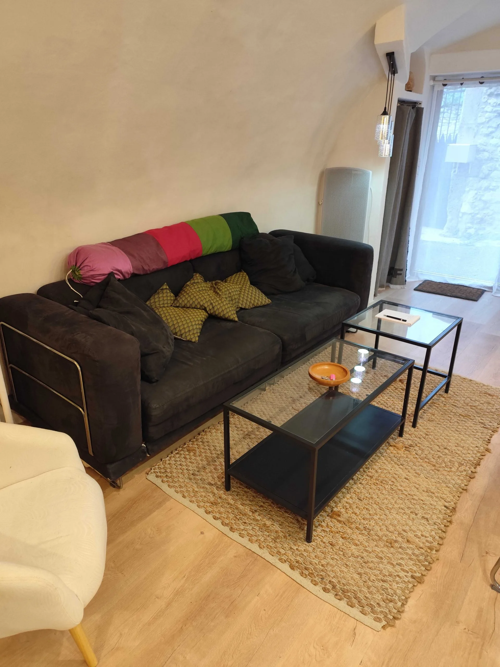 Vue salon et coin couchage